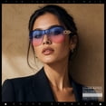 thumbnail image 3 of SA106 Womens Oversize Shield Curved Wrap Around Fashion Sunglasses / Gold Frame - Blue Pink Lens, 3 of 7