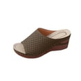 thumbnail image 3 of Slippers for Women Wedge Casual Versatile Open Toe Slip-on Peep Toe Slides Women Footwear Causal Summer Dressy Beach Shoes Coffee 7.5, 3 of 5