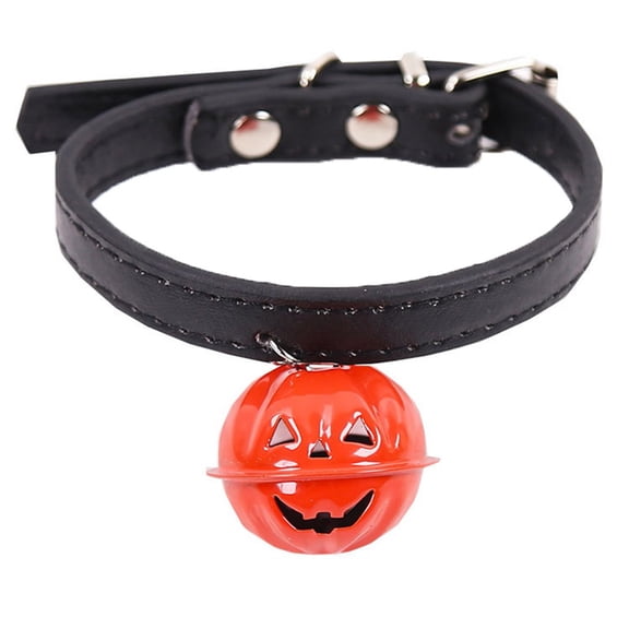 Halloween DIY Pet Collar with Pumpkin Bell, Adjustable Nylon for Cats Small Dogs, Reflective Safety Buckle, Black, Size S 11.8"