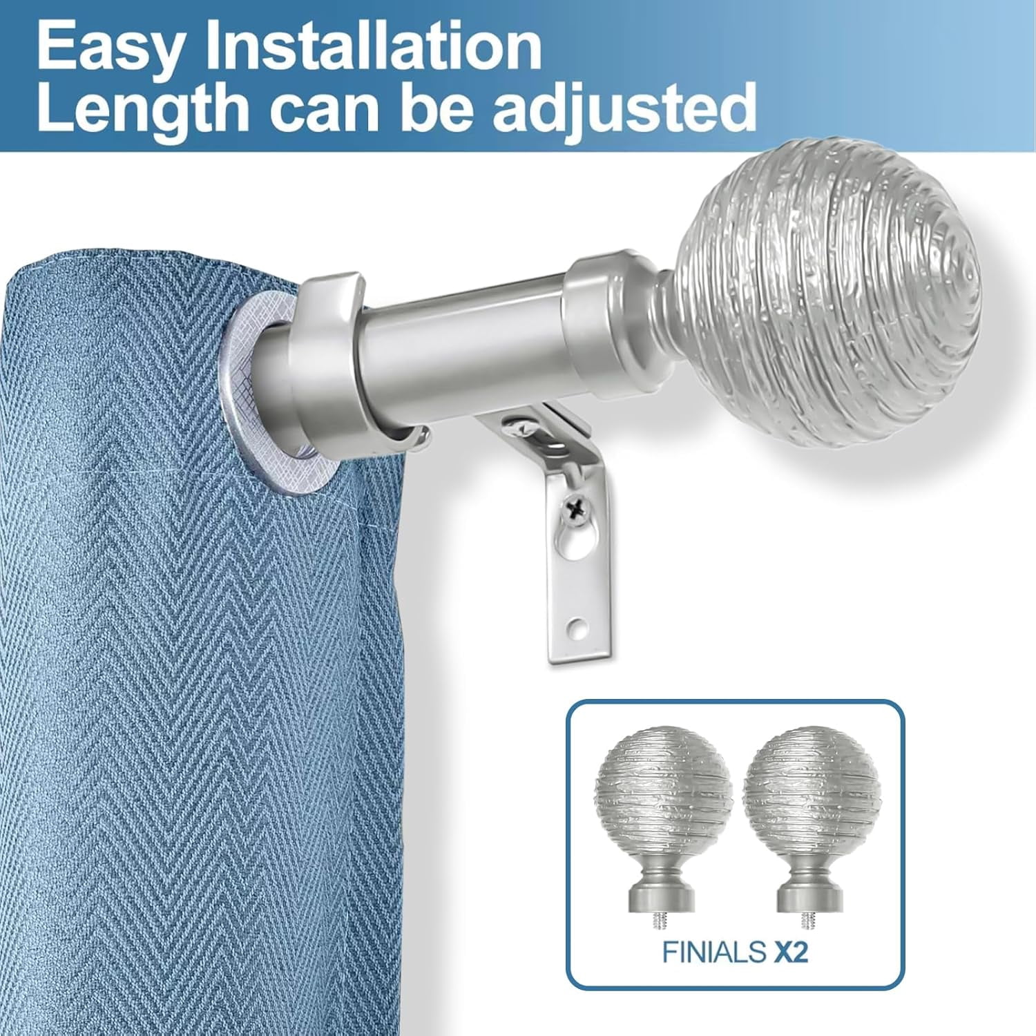 Urbanest Adjustable Single Curtain Rod Set Favo Finials – 1 - Inch Diameter, With Pewter Rod, 48–84 Inches