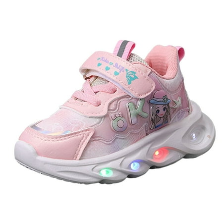 

Sngxgn Girls Boys LED Light Up Shoes Baby Sneakers Toddler Breathable Casual Fashion Trainers Luminous Mesh Walking Shoes(Pink 2.5-3 Y)