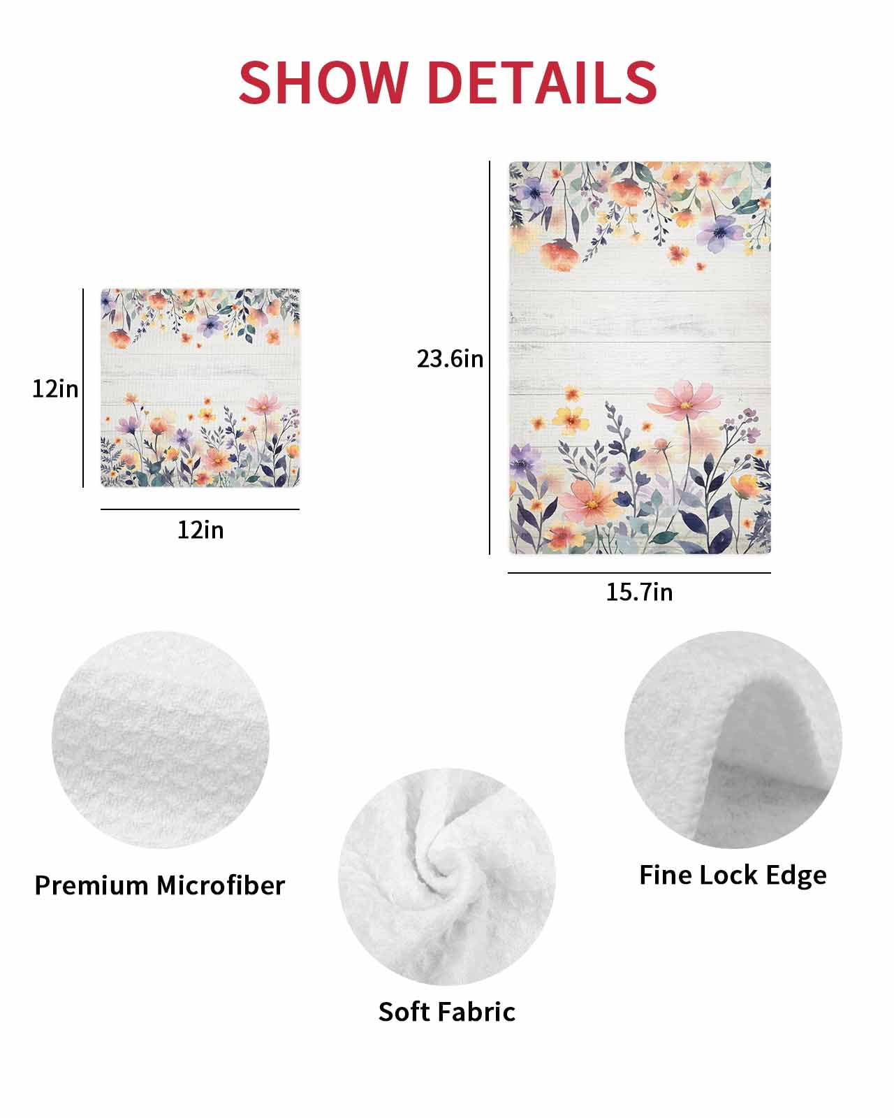 Pink Spring Floral Kitchen Dish Towels for Drying Dishes Set of 4, Elegant Flowers Farmhouse Botanical Wooden Waffle Weave Microfiber Hand Tea Bathroom Towels Quick Dry & Absorbent Towel 15.7x23.6