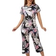 thumbnail image 2 of DecSea Ensemble de Pyjama Capri pour Femmes Manches Courtes Deux Pièces Pjs Col en V Hauts & Pantalons Capri S-2TG, 2 of 7