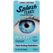 Splash Tears Long Lasting Artificial Tears, Moisturizing Eye Drops for Dryness, Grittiness, Irritation, Daily Use 0.5 Fl Oz