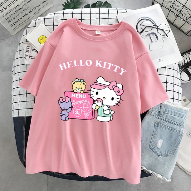 Camiseta feminina manga curta estampa desenho animado estilo de ruapangjing