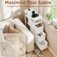 thumbnail image 2 of Eunos White End Table with Charging Station, Narrow Long Nightstand with Open Shelf and 3 Fabric Drawer, 2 of 8