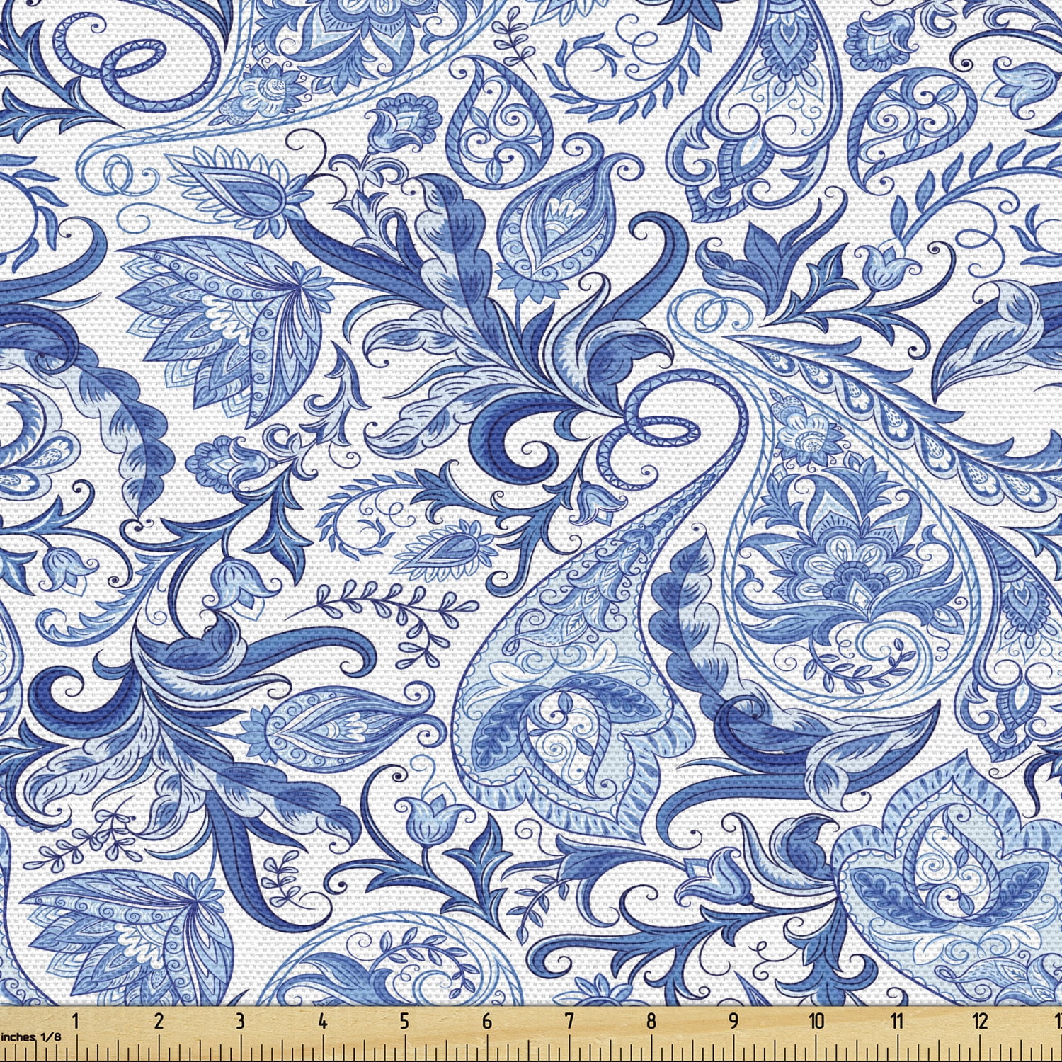 Paisley Fabric By The Yard Native Pattern In Blue Tones Nature Themed Print Upholstery Fabric