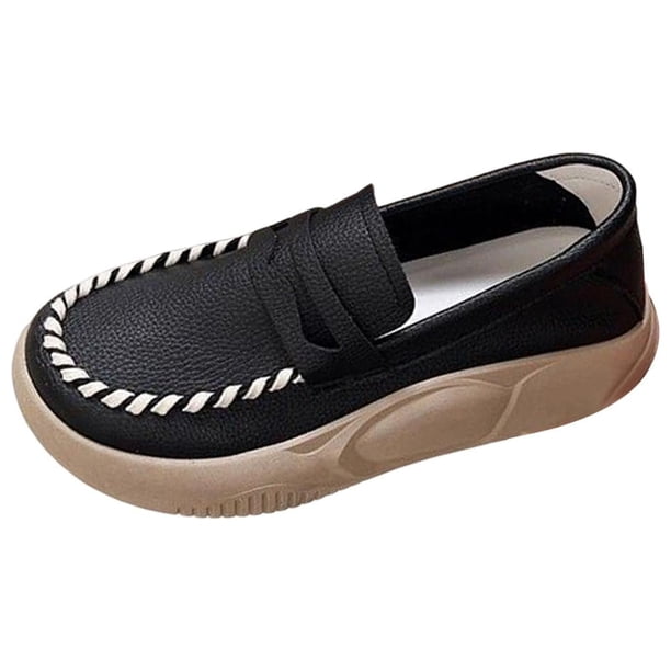Zapatos informales para mujer, cómoda, suave, sin cordones, para ropa de calle, parte inferior gruesa para exteriores, trabajo negro 39