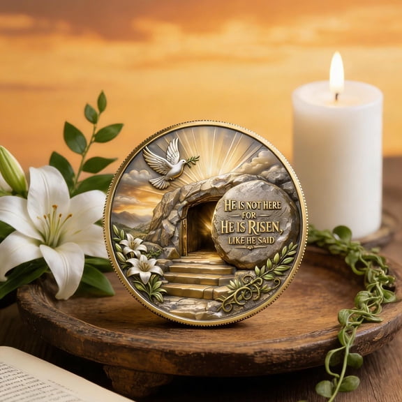 Commemorative Metal Coin 1.57 Inch, Easter Jesus Detailed Religious Scripture Keepsake, Christian Faith Gift for Easter Christmas Prayer Collection