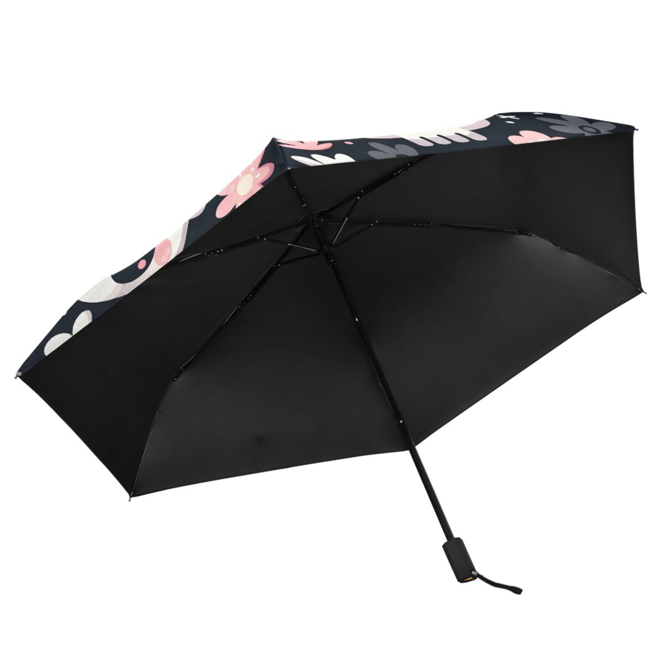 Funny Skull with Flower Compact Sun Umbrella Windproof Travel Umbrellas for Rain Strong Portable UV Protection