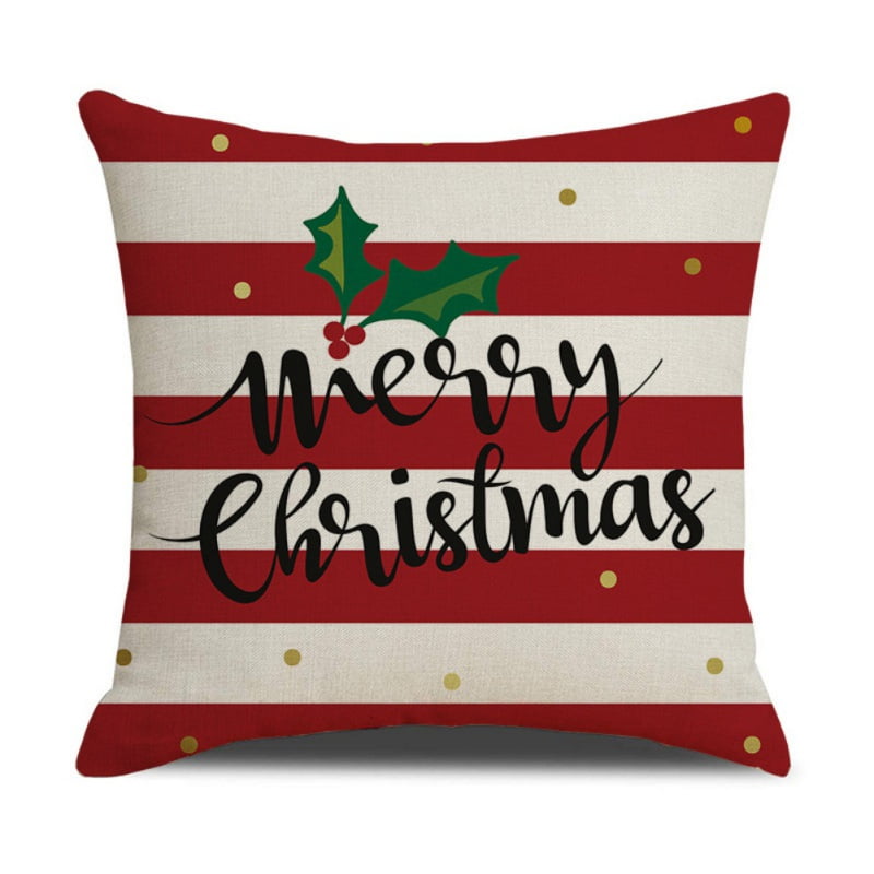 Merry Christmas Pillow Cover Cotton Linen Decorative Pillowcase Zipper