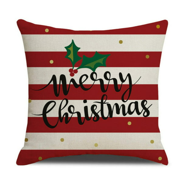 Merry Christmas Pillow Cover Cotton Linen Decorative Pillowcase Zipper ...