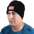 thumbnail image 3 of American Flag Embroidered Beanie Hats for Unisex Men Women Winter Cold Weather Knit Cuff Skull USA Cap - Black, 3 of 6