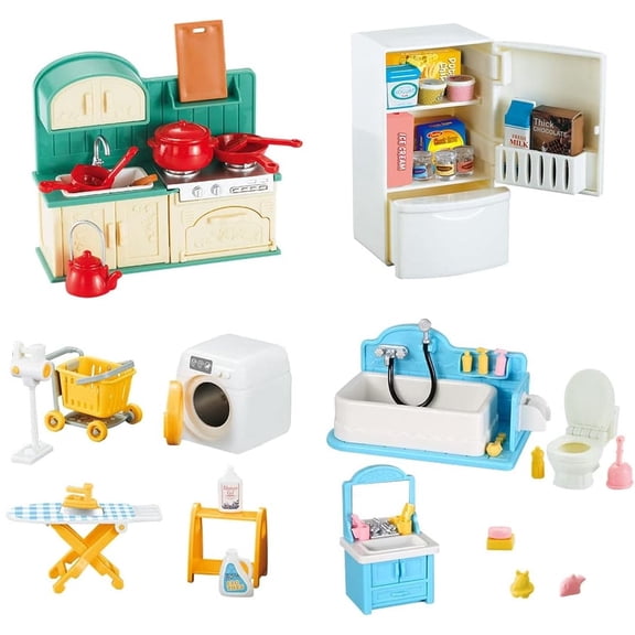 1:12 Scale Dollhouse Furniture Set - Miniature Bathroom, Living Room,Bed Room , Kitchen & Outdoor Accessories for Pretend Play | Educational Kids Toy Gift,Combo 1