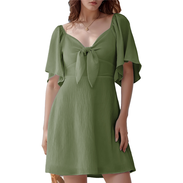 Robes pour Femmes 2025 Printemps Été Décolleté en V Profond Élégante Robe Courte à Nœud