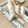 thumbnail image 4 of MeyJey Farmhouse Kitchen Rug Set of 2, Non-Slip Anti-Fatigue Waterproof Cushioned Mat for Kitchen, Dining & Laundry Room, 18"x30"+18"x48" Teal/Brown/Beige, 4 of 13