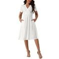 thumbnail image 1 of INSPIRE CHIC Robe Midi d'Été à Manches Courtes Bouffantes et Col en V pour Femmes avec Poches m Blanc, 1 of 6