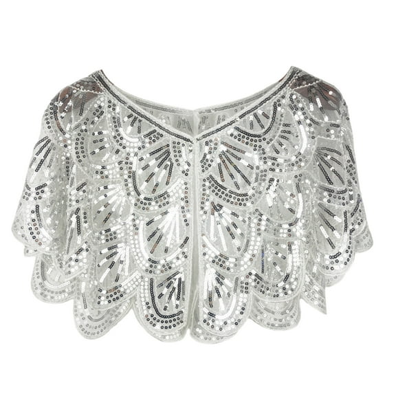 Breathable Meshes Short Shawl Sequins Embroidery Lace Tippets Wedding Wraps for Casual or Party Wear