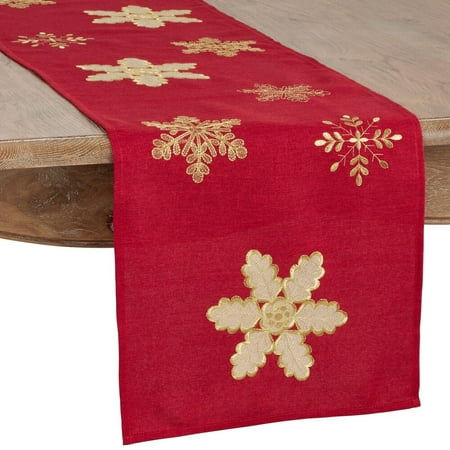 

Fennco Styles Holiday Christmas Embroidered Snowflak 16 x 72 Inch Table Runner Red