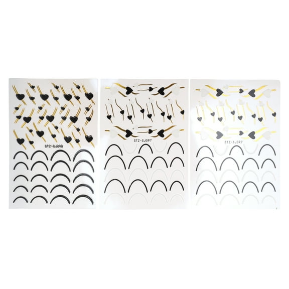 Unique Bargains 4 Pcs Self-Adhesive Heart Pattern Nail Art Stickers Black Gold Tone