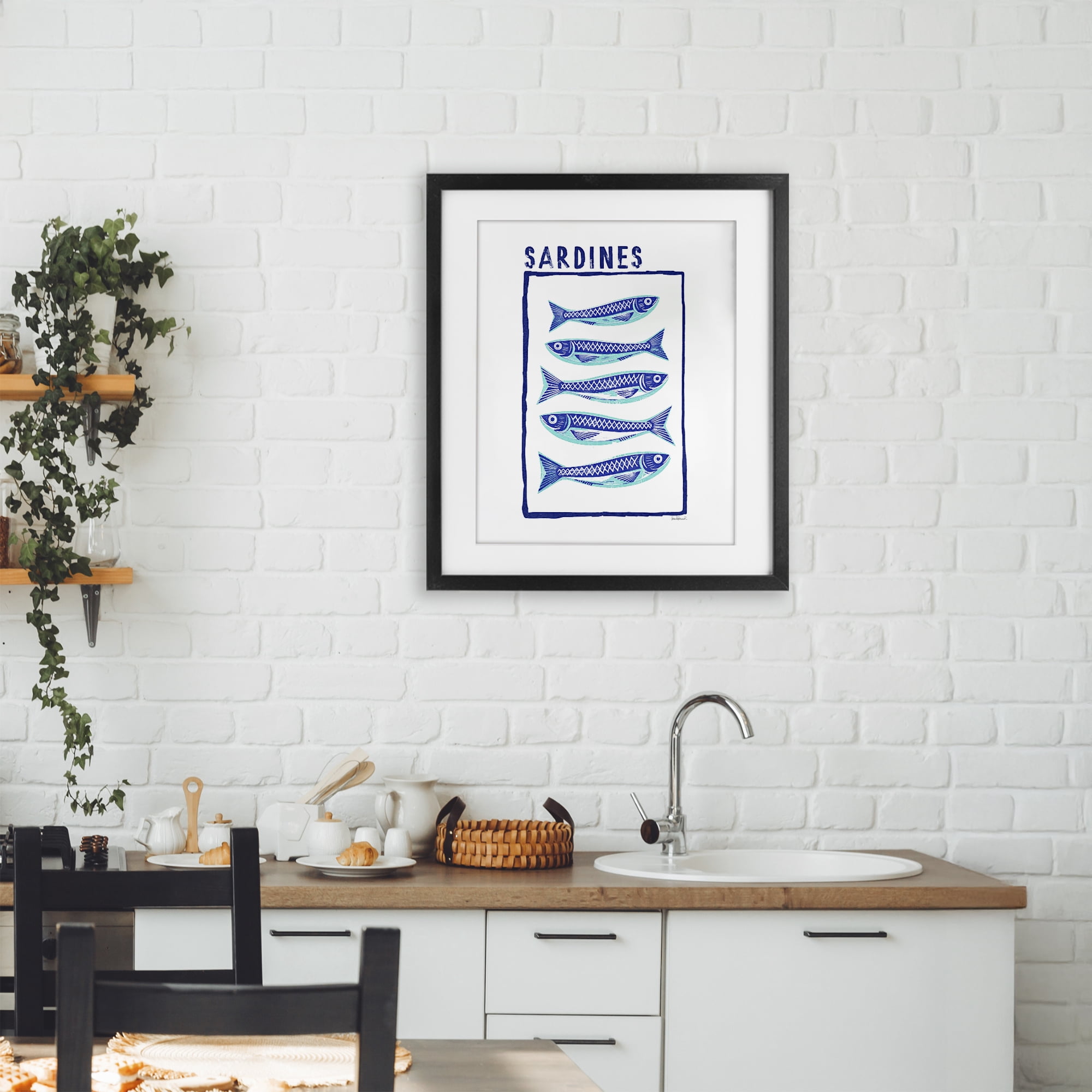Stupell Industries Blocked Sardines Pattern Black Framed Print Under Glass, design by Amanda Greenwood