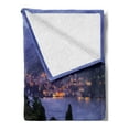 thumbnail image 2 of Italian Soft Flannel Fleece Throw Blanket, Lago Di Camo Lake Famous Coastal Village with Aerial View Picturesque Panorama, Cozy Plush for Indoor and Outdoor Use, 50" x 60", Blue Green, by Ambesonne, 2 of 5