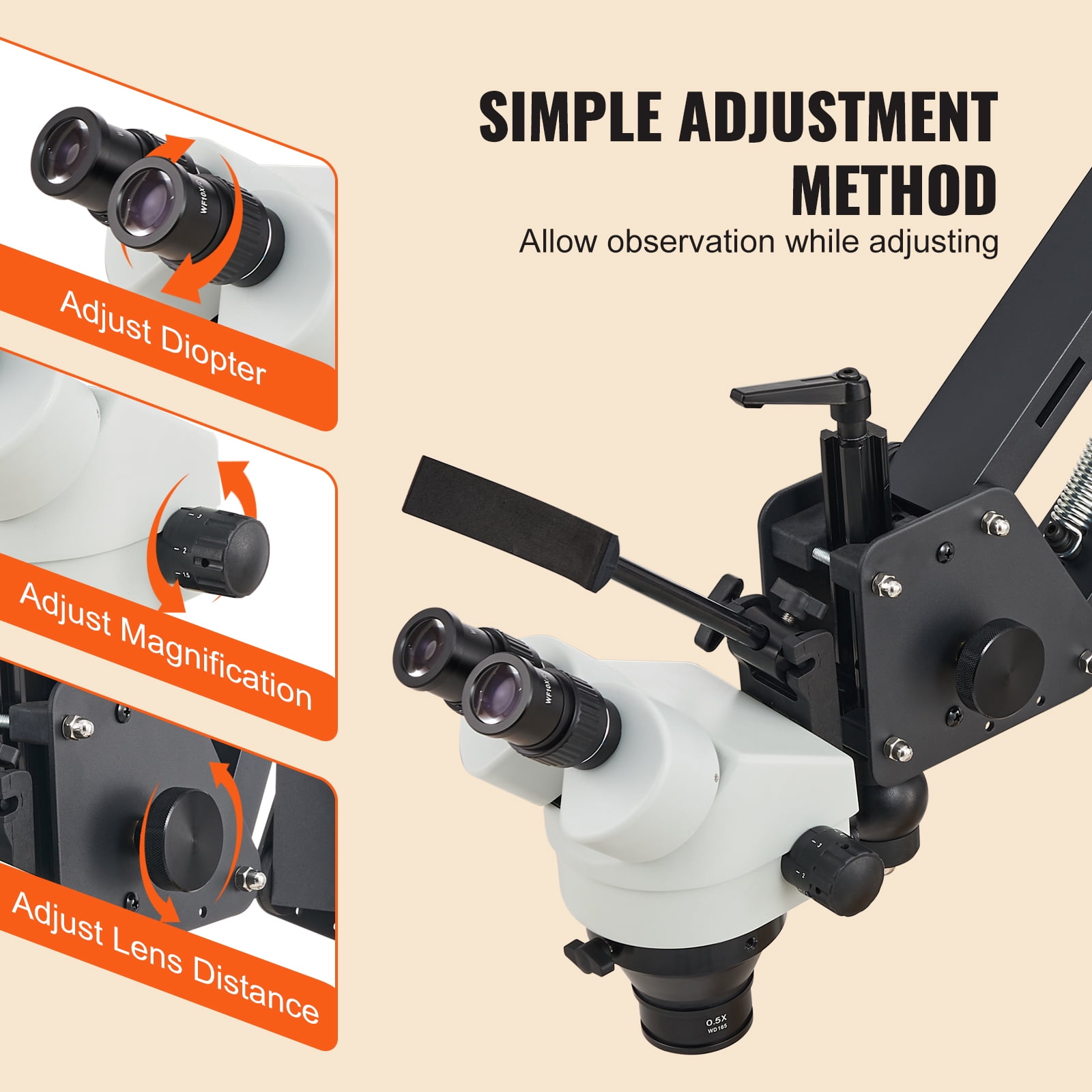 KFFKFF Multi-Directional Microscope with Adjustable Spring Bracket Jewelry Inlay Stand,Precision Work,7X-45X Magnification, 18.3 x 6.9 x 18.7 in