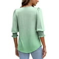 thumbnail image 3 of Womens Tops Dress Casual 3/4 Sleeve Shirts with Smocked Cuffs High Low Tops for Women Gradient Business Work Blouses, Green, XL, 3 of 7
