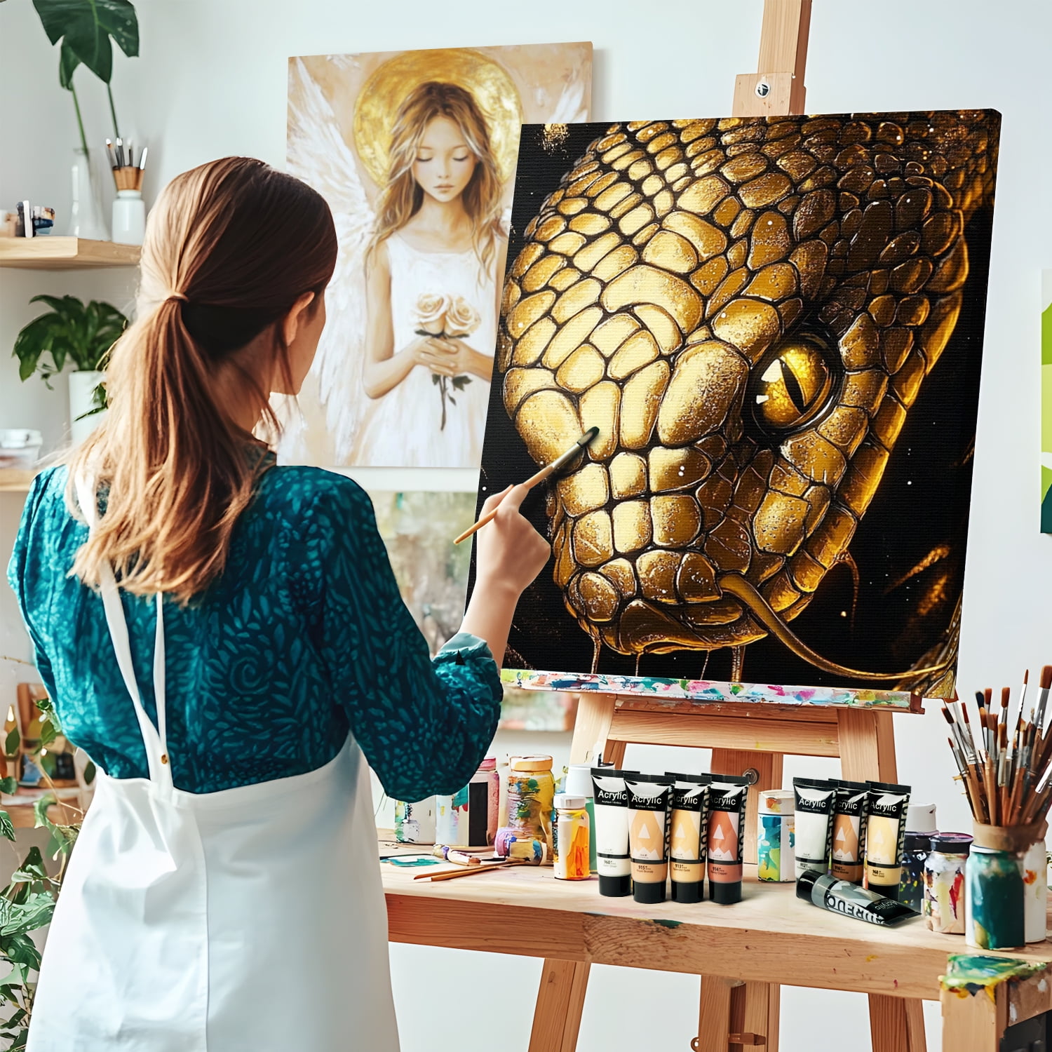 AUREUO Metallic Acrylic Paint Set - 8 Essential Colors 0.71 fl oz / 21ml Tubes Gold Silver Art Paints for Crafts Decor Rich Pigments Non-Toxic Painting Supplies for Artists