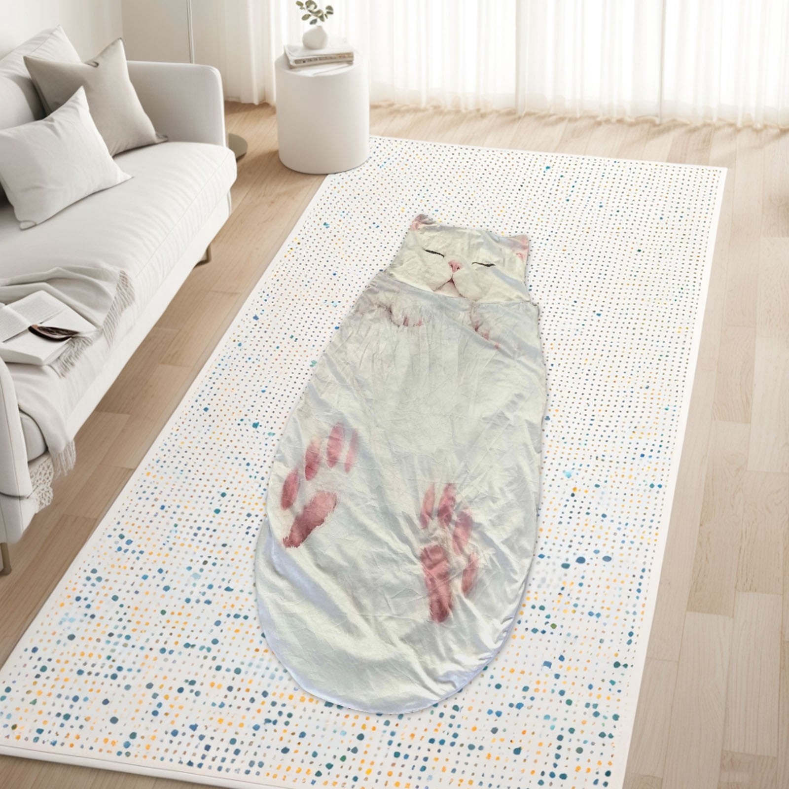 Fluffy Cat Sleeping Bag for Adults,Plush Cat Shaped Sleeping Bag,Adorable Cats Envelope Sleeping Bags,Washable Cute Warm Blanket Soft Animal Slumber Bags for Camping Home Lounging, 68.9x31.5"-A