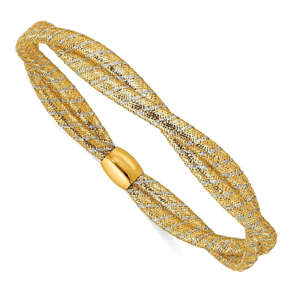 14k Solid Gold Two-tone Polished 2 Strand Twist Stretch Bracelet Strand Bracelet for Women