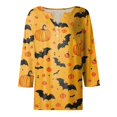 thumbnail image 4 of Camiseta de mujer con estampado de Halloween, botones, manga 3/4, estilo diario, fin de semana, moda básica, escote en V, top regular, 4 of 5