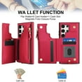 thumbnail image 6 of Wallet Case for Samsung Galaxy S23 Ultra, with Crossbody Shoulder Strap & Hand Wrist Cards Holder Zipper Pocket Stand Feature Protective Shockpoof Phone Case for Samsung Galaxy S23 Ultra,Red, 6 of 7