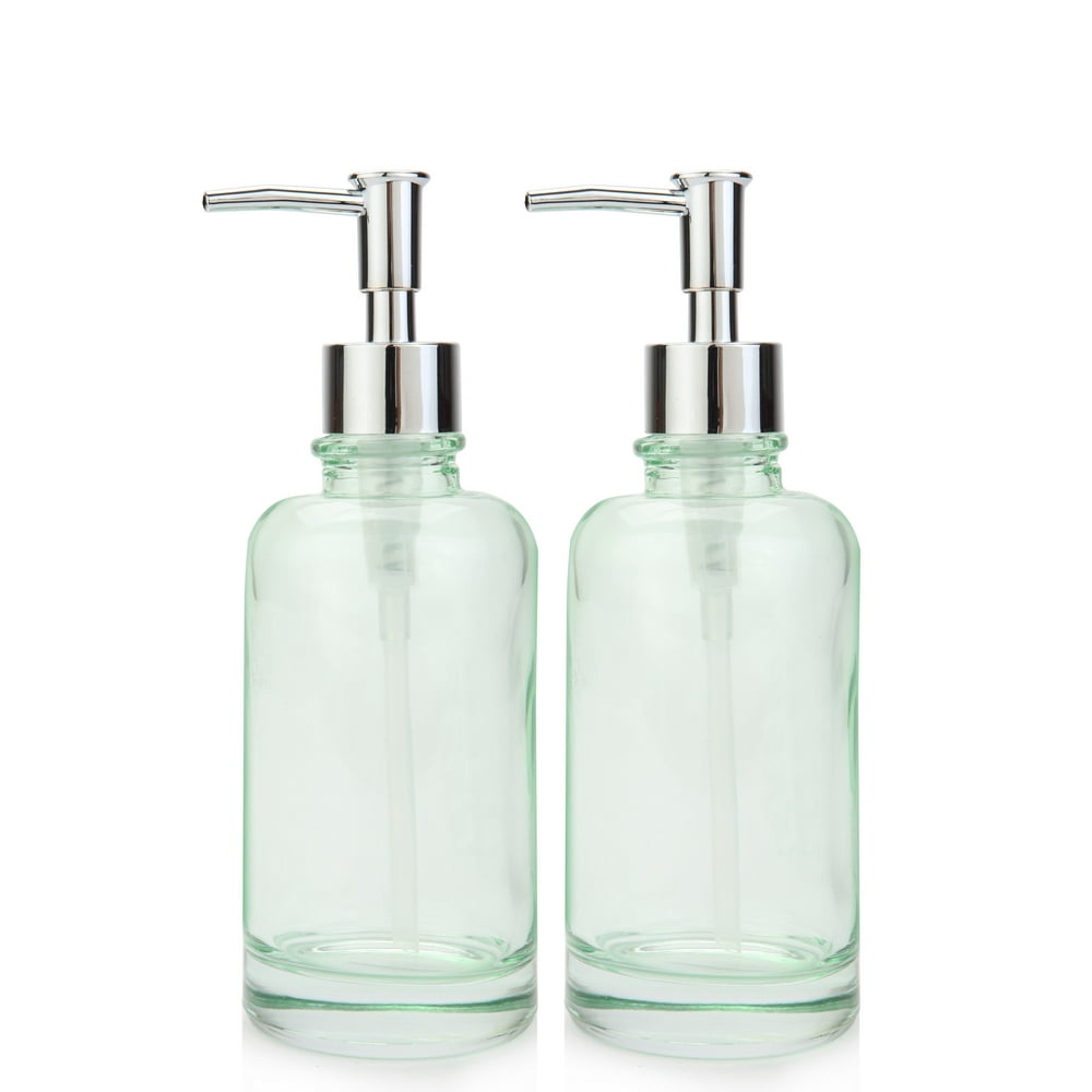 Indecor Home Seafoam Green Glass Soap / Lotion Dispenser Set With