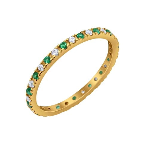 HeartsAndYou 1ct Natural Green Emerald & Diamond Alternate Band 100% 14k SOLID Yellow Gold