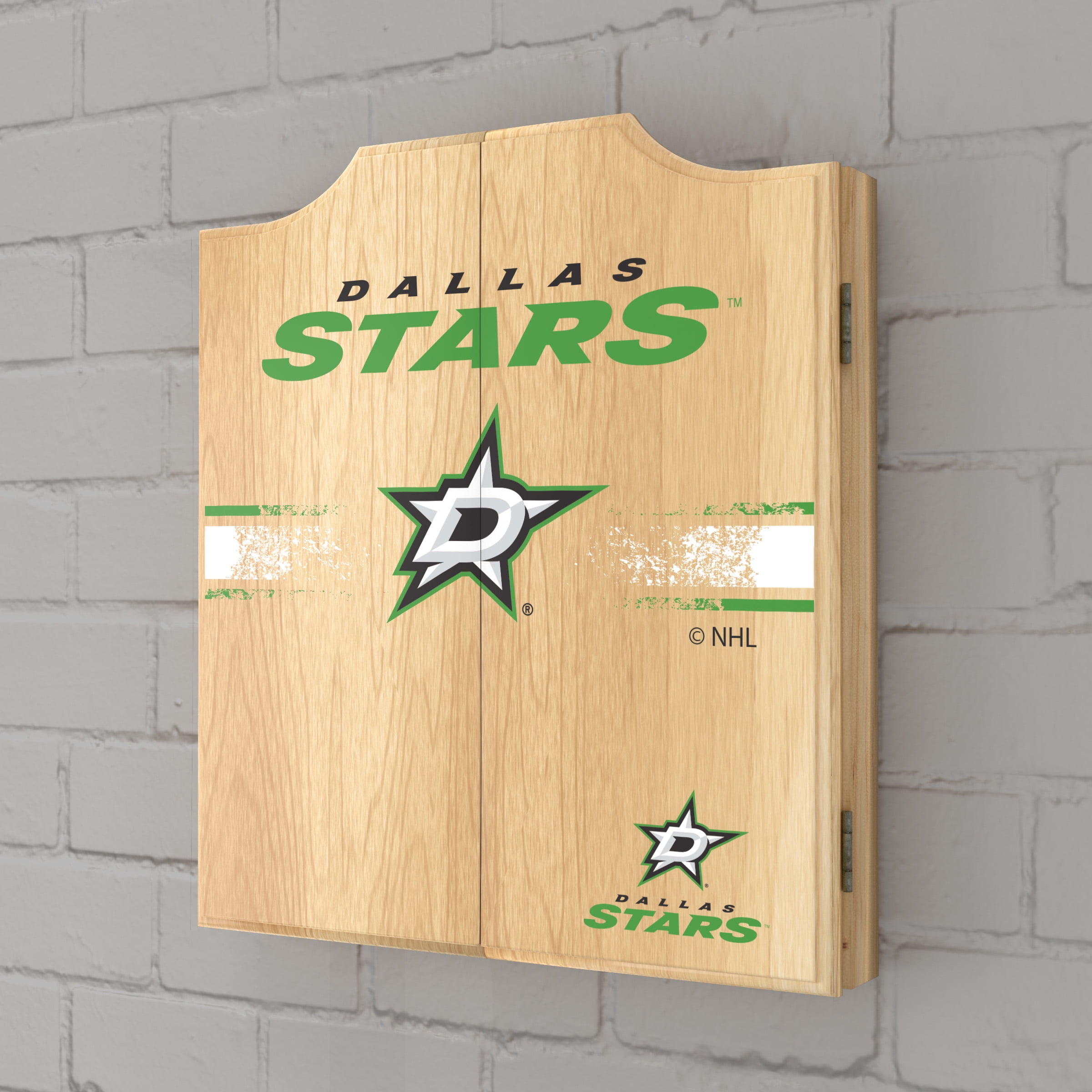 Dallas Stars Logo Dart Board Cabinet Set with 6 Steel Tip Darts