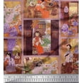thumbnail image 1 of Soimoi Rayon Fabric Flower Vase,Cat & Girl Patchwork Print Fabric by The Yard 56 Inch Wide, 1 of 1
