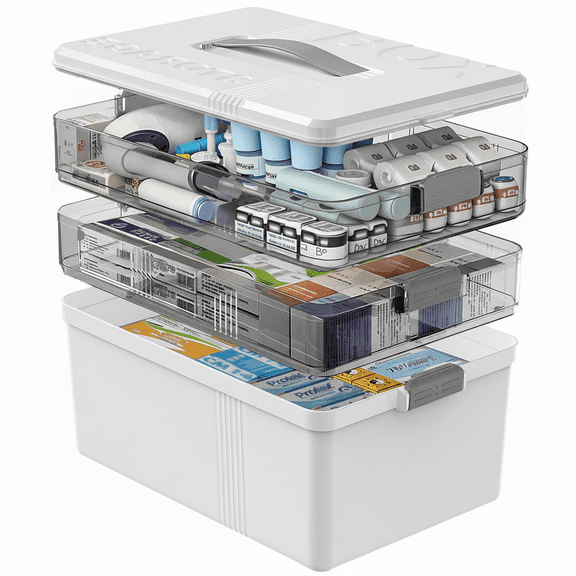 Lumikrypt 3Tier Medicine Organizer, Portable Medicine Cabinet with Handle, Medication Storage Cabinet, Multi-Functional Medical Supply Organizer, Home First Aid Kit, Suitable for Multiple Uses