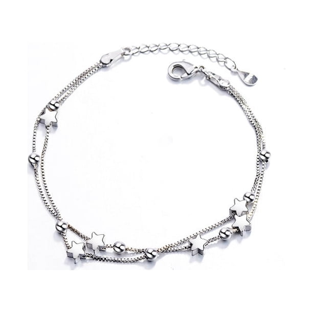 Pulsera de doble capa con cuentas de transferencia, cuentas redondas, estrella de cinco puntas, estilo coreano para mujer, estilo japonés y coreano, simple, combinable, fresca y única, joyería de mano