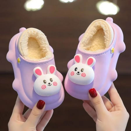 

Girls Boys Rabbit Bunny Decor Slippers EVA Waterproof Close Toe Fleece Indoor Outdoor Warm Slides For Winter