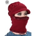 thumbnail image 5 of Luxtrada Womens Bib Beanie Hat Pom Bobble Scarf Mask Set Knitted Winter Warm Snow Ski Cap Knit Skull Cap with Fleece Lined, 5 of 6