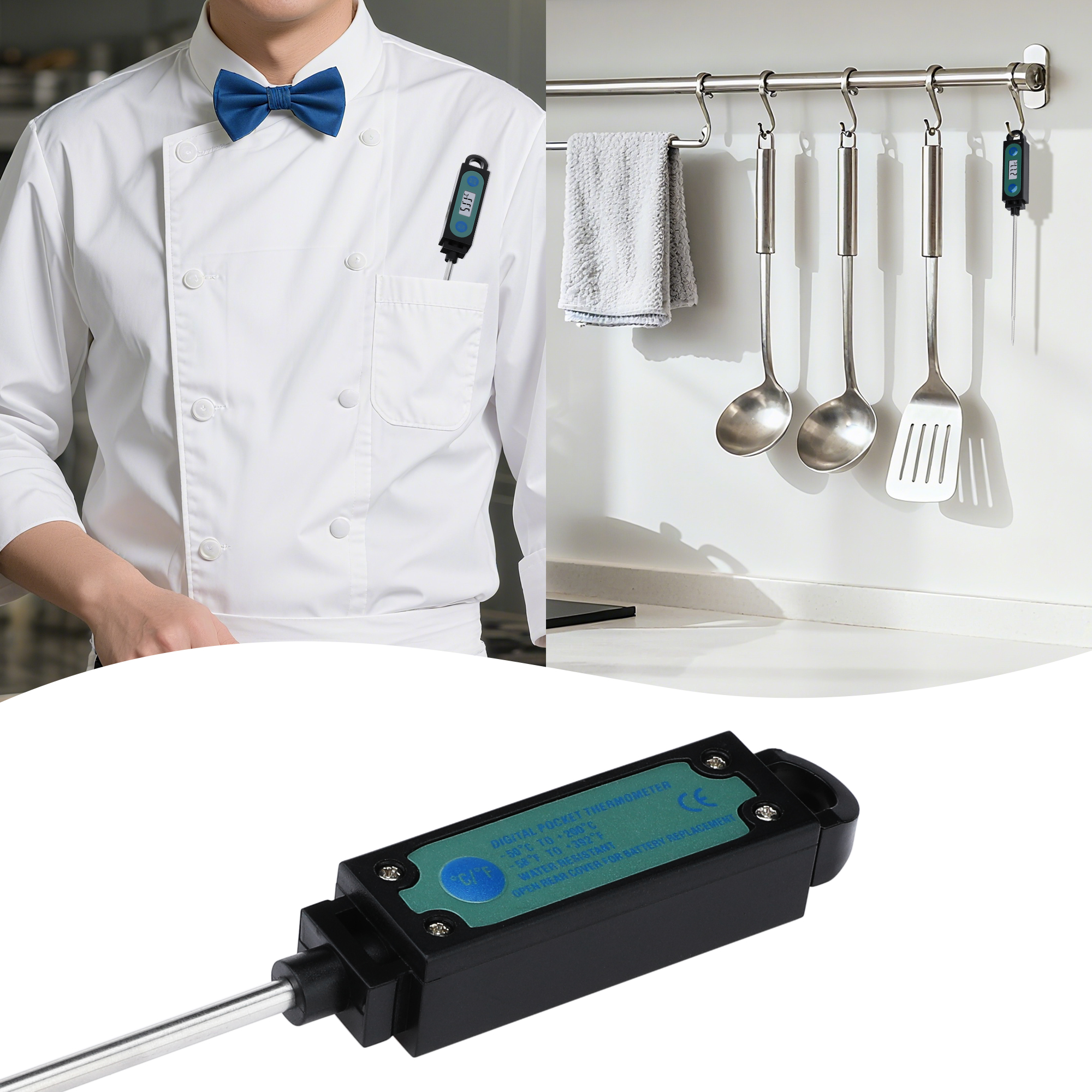 Unique Bargains Digital Meat Thermometer Instant Read Food Thermometer with Casing Black