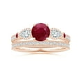 thumbnail image 4 of ANGARA Natural Aeon 1 ct Ruby & Diamond Three Stone Engagement Ring with Milgrain in 14K Rose Gold for Women (Size-6mm) | July Birthstone, Anniversary, Jewelry Gift for Women | Natural Ruby Ring, 4 of 9
