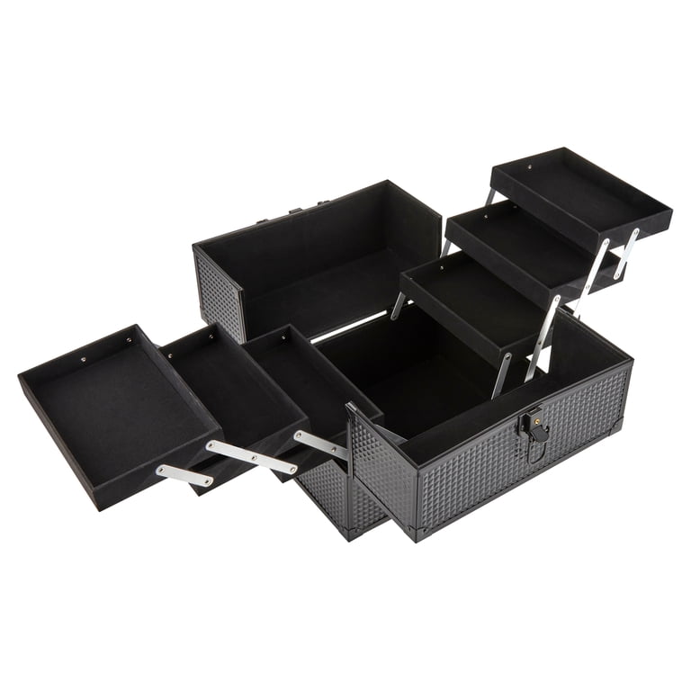 Black Matte Cosmetic Train Case with 6 Retractable Trays photo 6