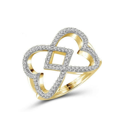 Gold Double Heart Ring - White Diamond Accent 14kt Gold Over Silver Double Heart Open Ring