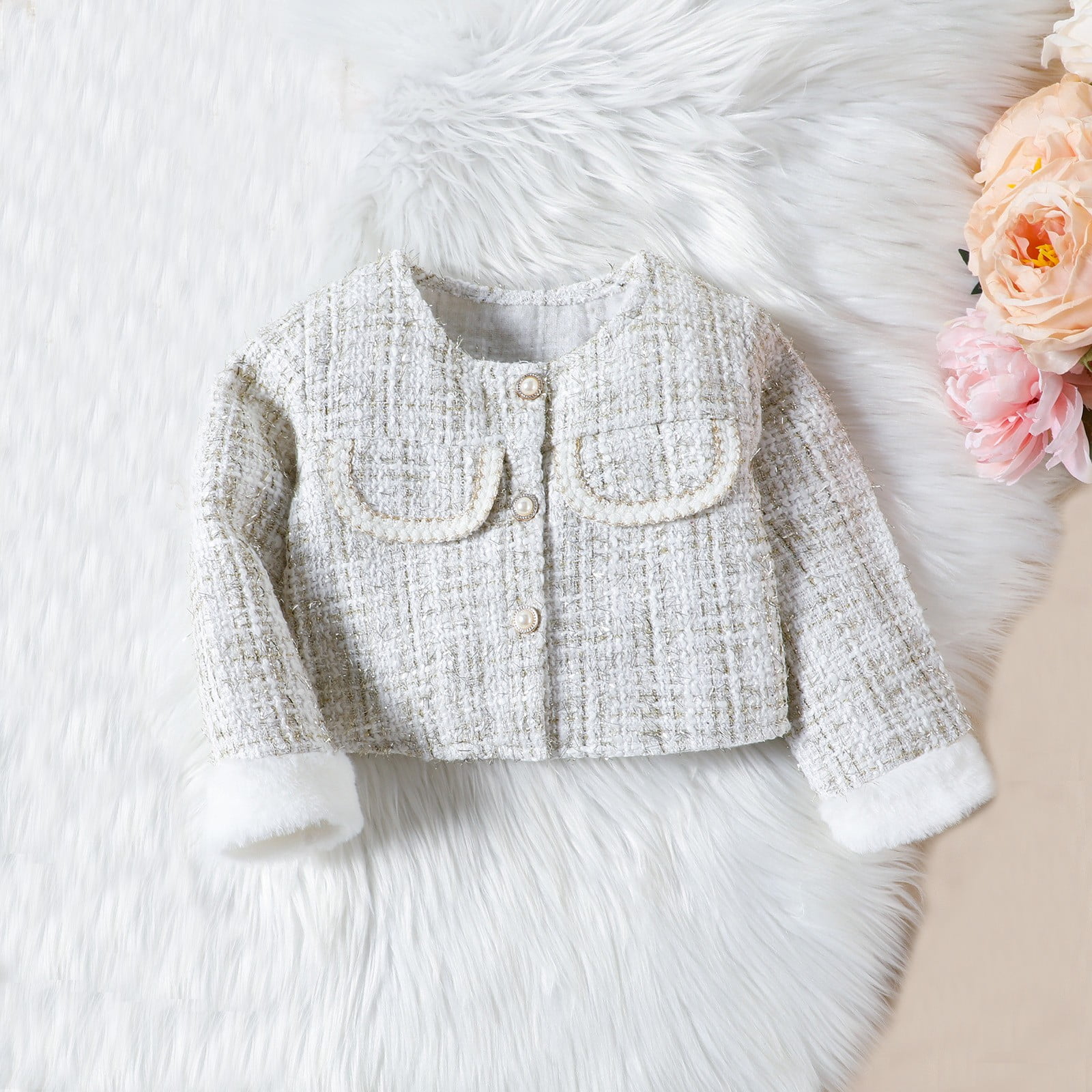 Europe and The United States Girls Small Fragrance Suit Autumn New Furry Patchwork Coat + Skirt + Beret Three Set