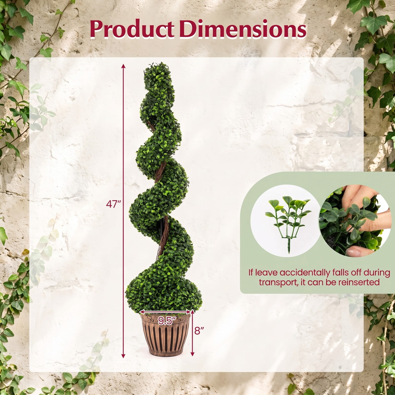 ALPULON 4 Feet Artificial Boxwood Spiral Topiary Tree, 47 Inch Faux Potted Greenery Plant with Cement-Filled Planter for Indoor Outdoor Home Office Porch, Green