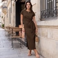 thumbnail image 7 of Womens Summer Dresses Casual Crew Neck Tie Waist Split Wrinkle-Free Fit Maxi Dress Short Sleeve Fashion Vacation Dresses 2026 XL, 7 of 7