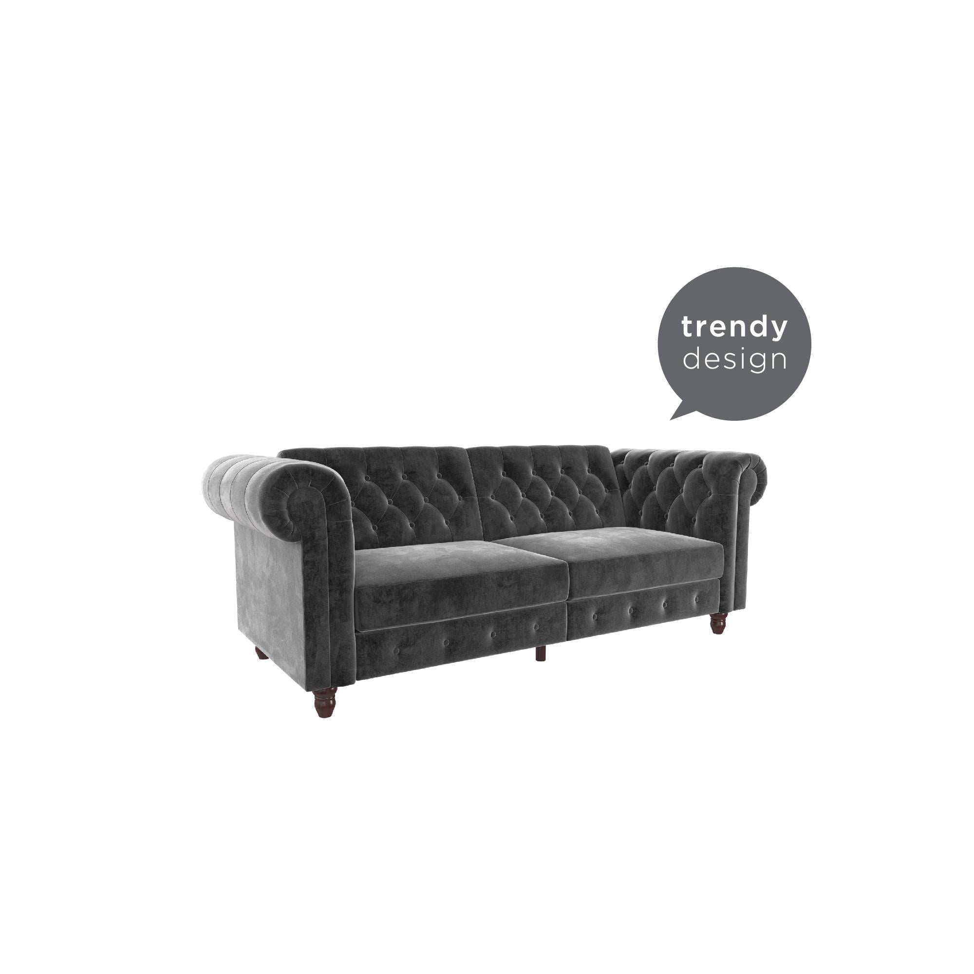 DHP Felix Chesterfield Coil Sofa Futon, Grey Velvet