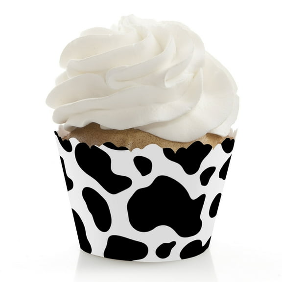 Big Dot of Happiness Cow Print - Farm Animal Party Decorations - Party Cupcake Wrappers - Set of 12